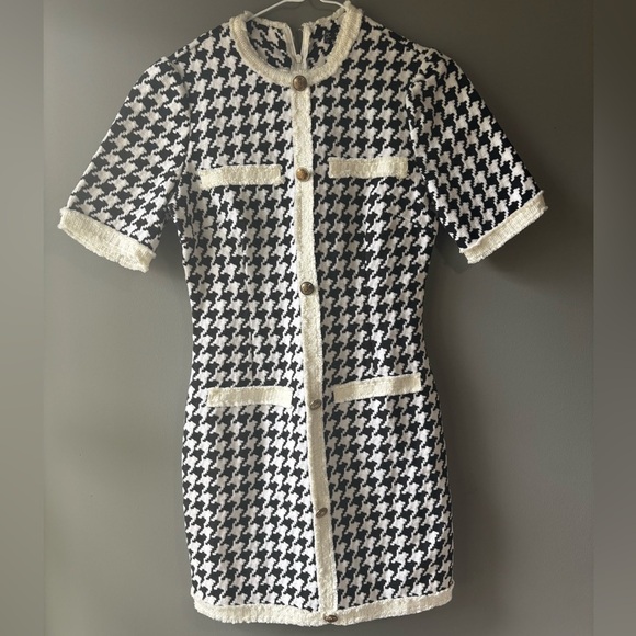 SHEIN size XS, Elegant Black and White Houndstooth Dress, mini, fitted, zipper - Picture 2 of 8